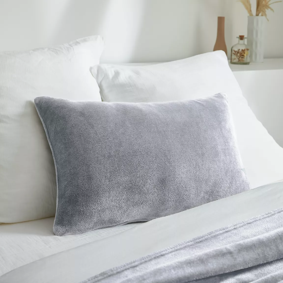 Housse de coussin rectangulaire flanelle (40 x 60 cm) Didou Gris clair