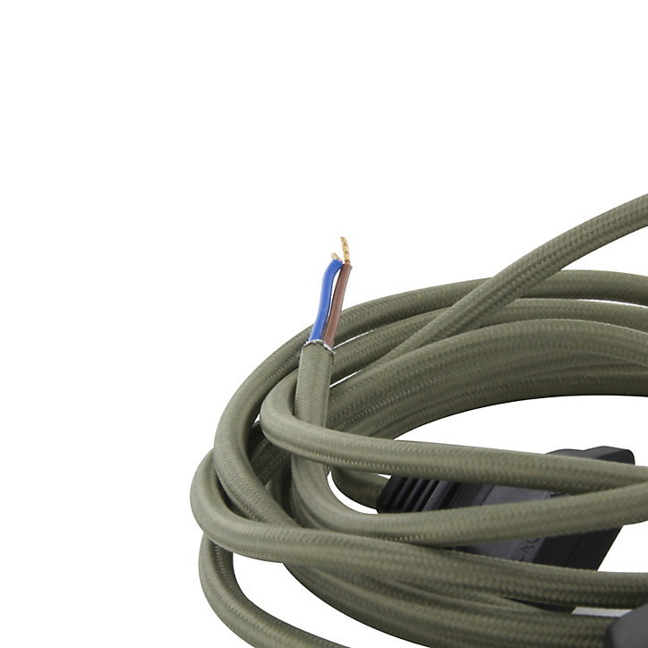 Câble en textile vert kaki Chacon 2m 2 x 0,75mm² HO3VVH2-F avec interrupteur