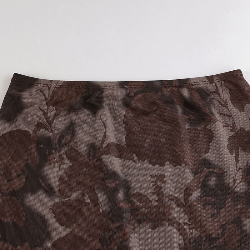 BrickBlack - Midi A-lijn rok met geplooide rand en bloemenprint