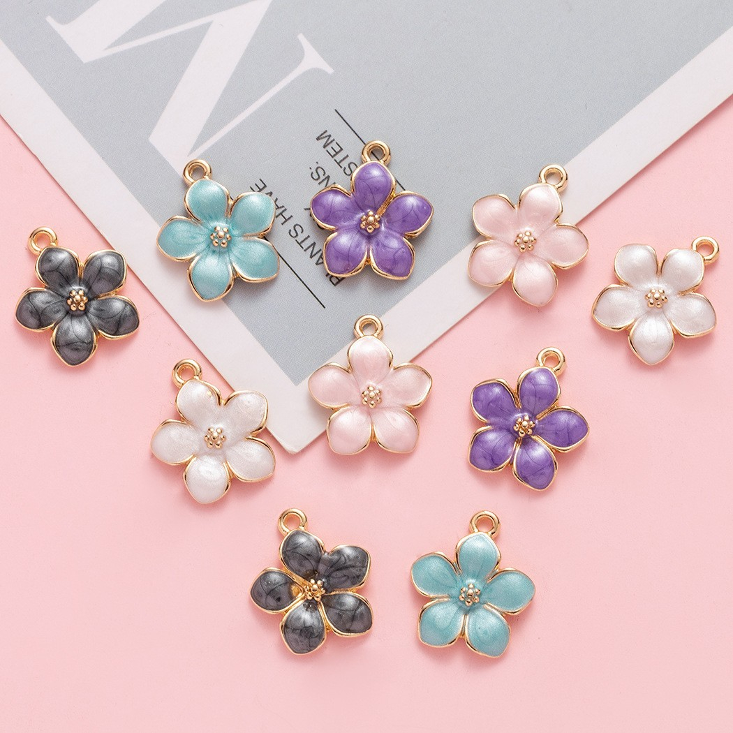 (10er Set) Glas Markierer Wiederverwendbare Trinkglas Blumen Charms Markierungs Anhänger inkl. Aufbewahrungs Beutel - Bunt