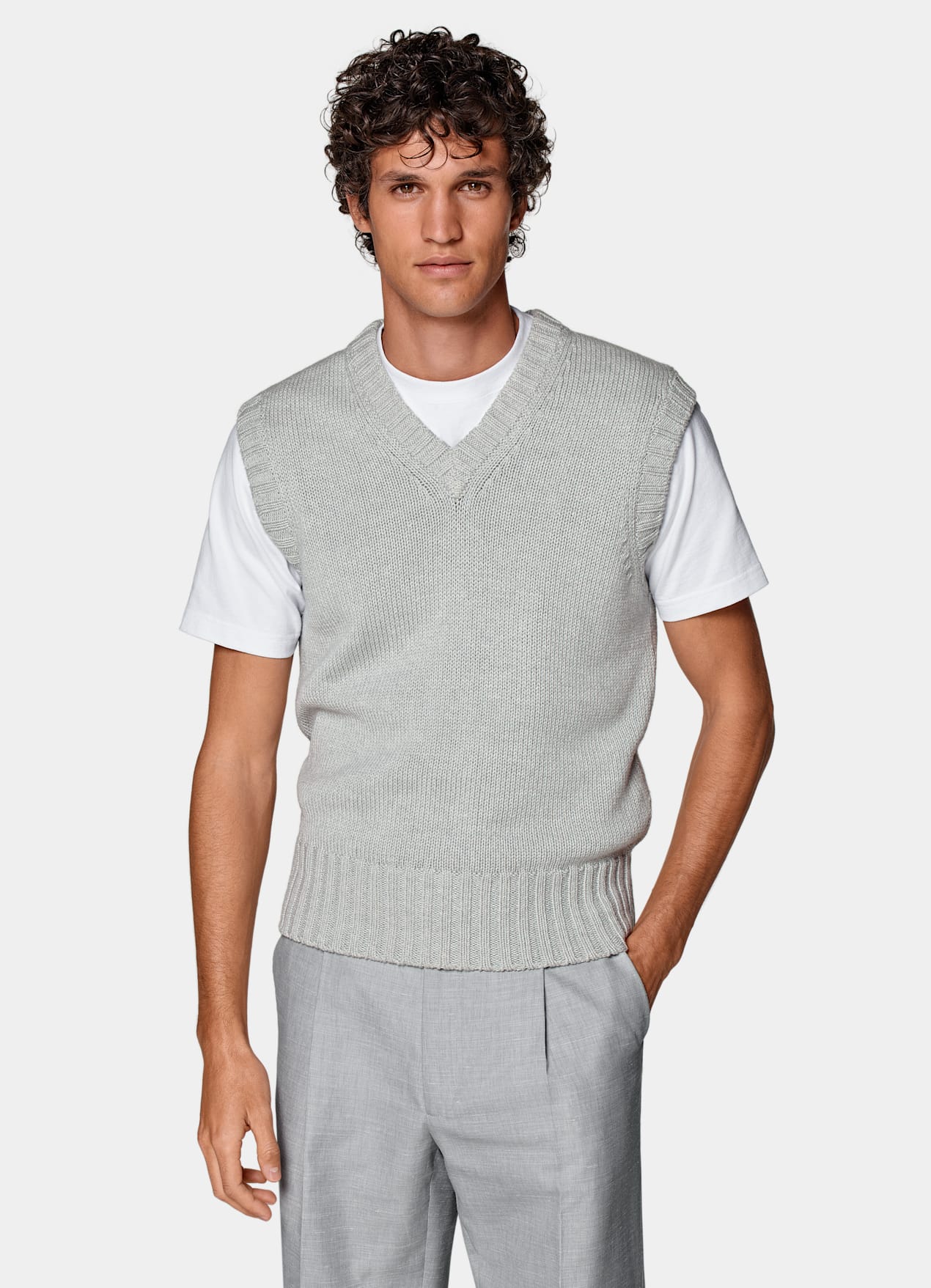 Pull sans manches gris clair