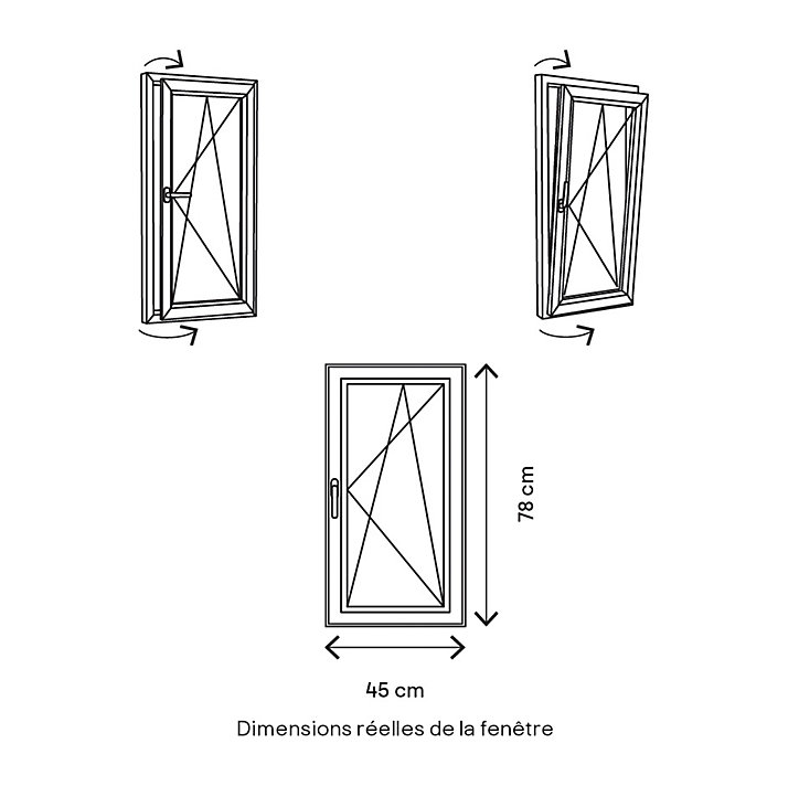 Fenêtre PVC 1 vantail oscillo-battant GoodHome blanc - l.40 x h.75 cm, tirant droit