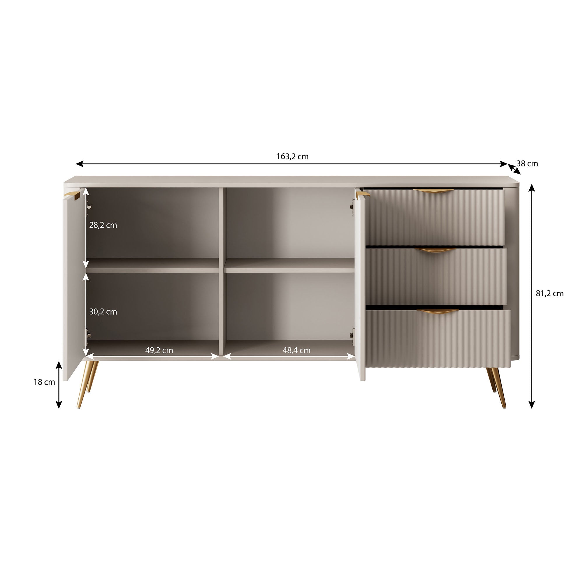 Lima - Dressoir - Beige - 163x38x81 cm
