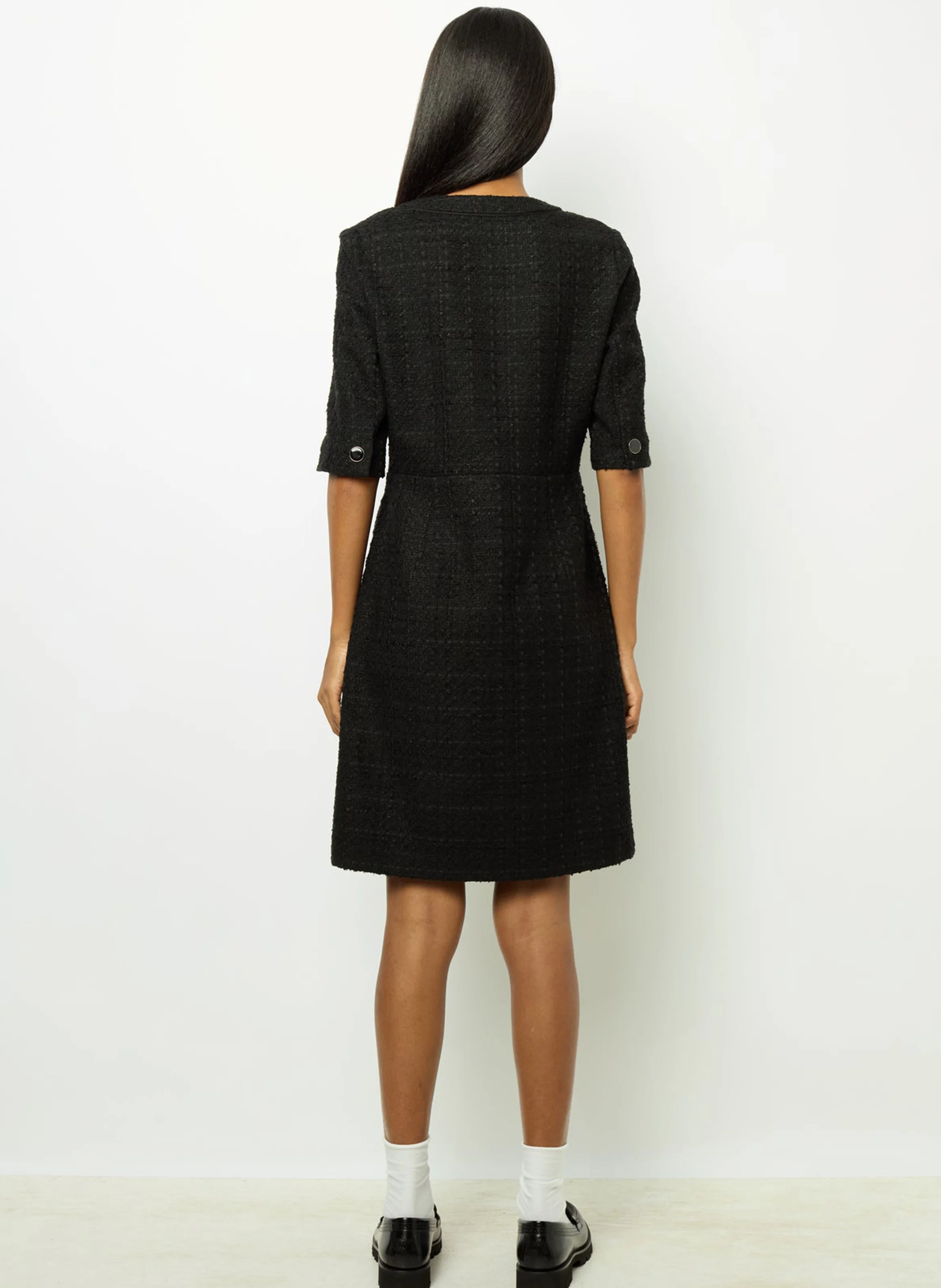SALOME - Robe courte col rond en coton mélangé | Noir