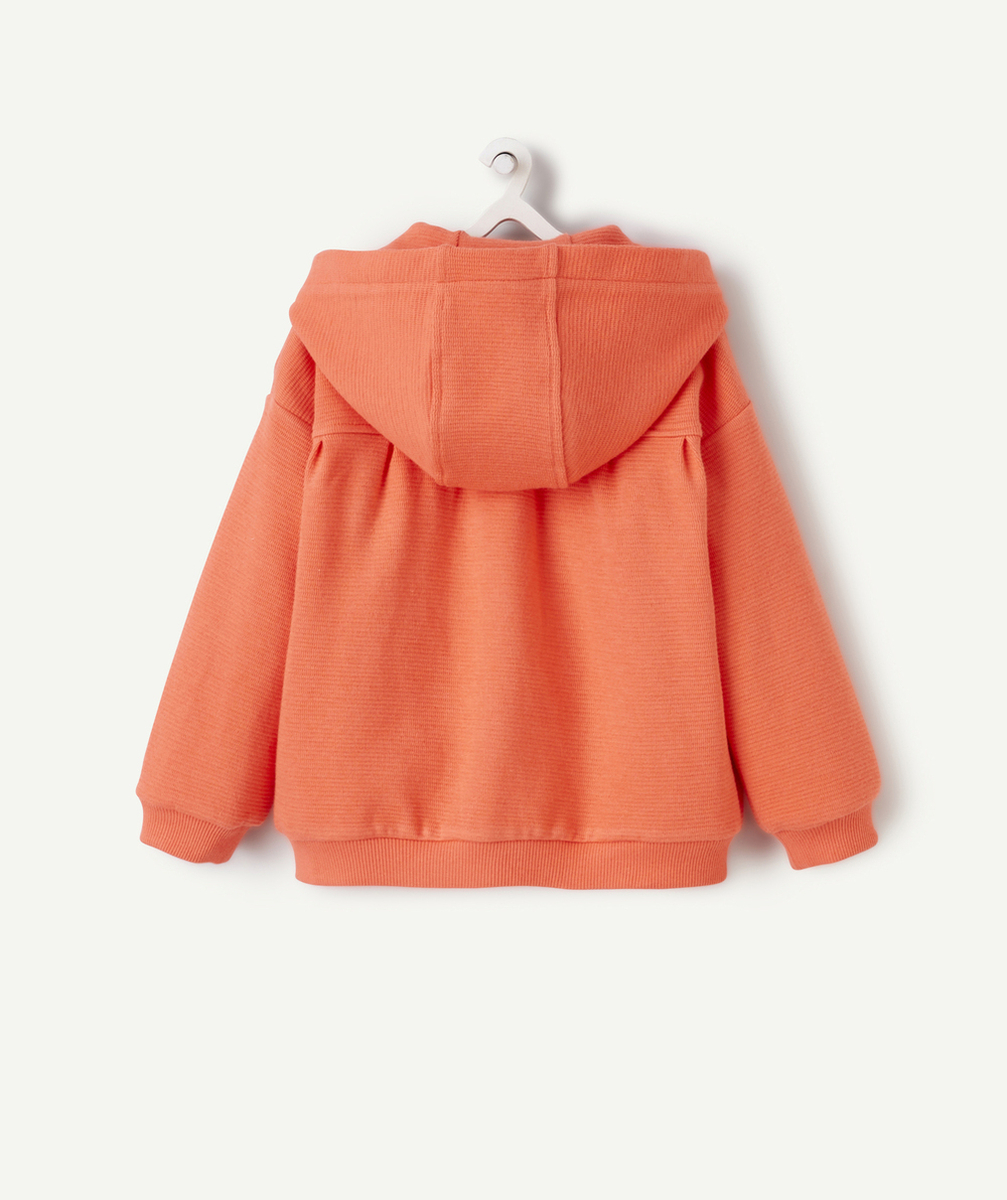 GILET À CAPUCHE BÉBÉ FILLE CORAIL AVEC POCHE À VOLANTS