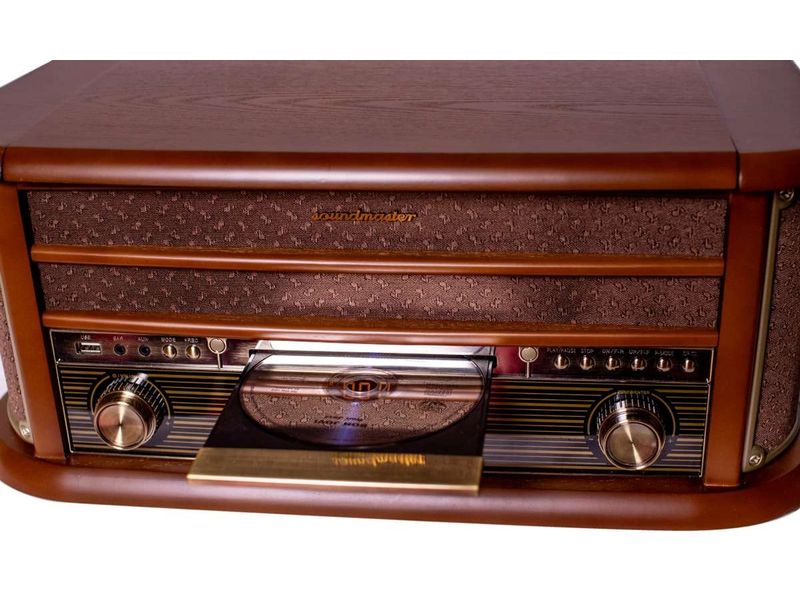 soundmaster Stereoanlage NR565DAB Braun Stereoanlage mit Plattenspieler, DAB /UKW-Radio, CD/MP3, USB, Encoder, Kassette, Bluetooth
