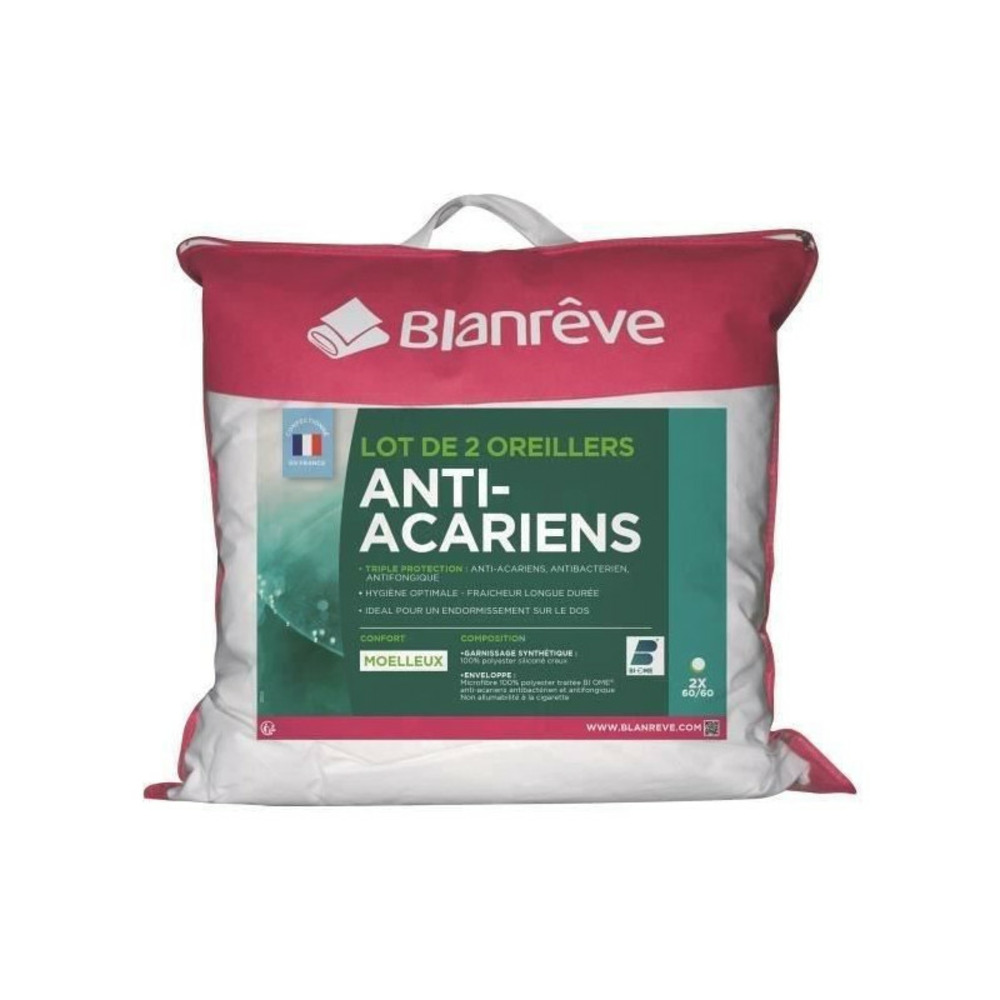 Lot de 2 oreillers triple protection - 60 x 60 cm - blanc