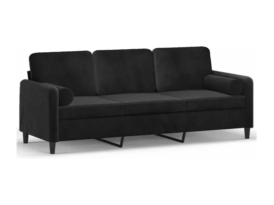 Canapé 3 places avec oreillers décoratifs noir 180 cm velours