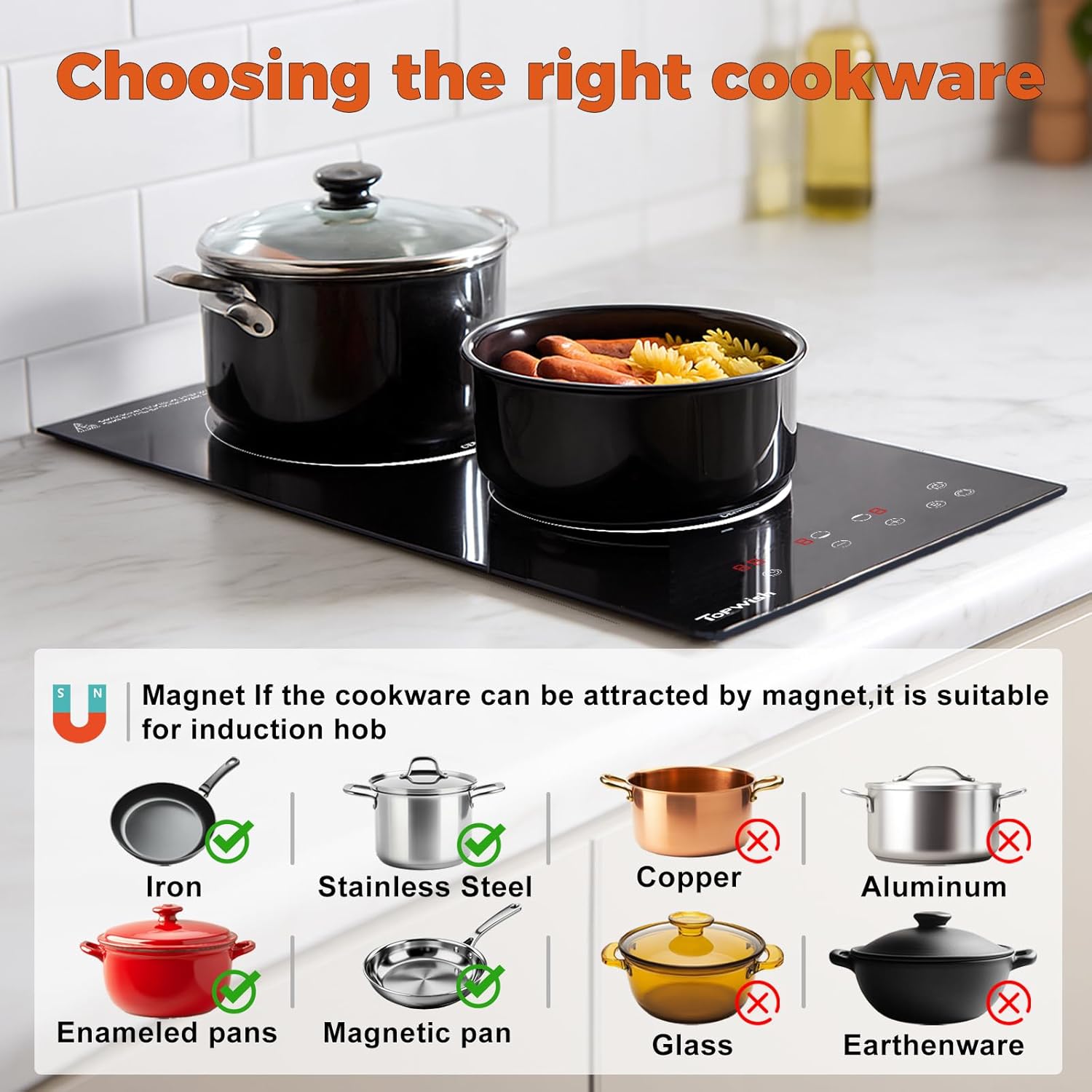 induktionskochplatte, induktionskochfeld 2 platten einbau, doppel induktionskochplatte, herdplatte 2 kochfelder induktion, mit kindersicherung, restwärmeanzeige,Bosot, 3500W, 30cm