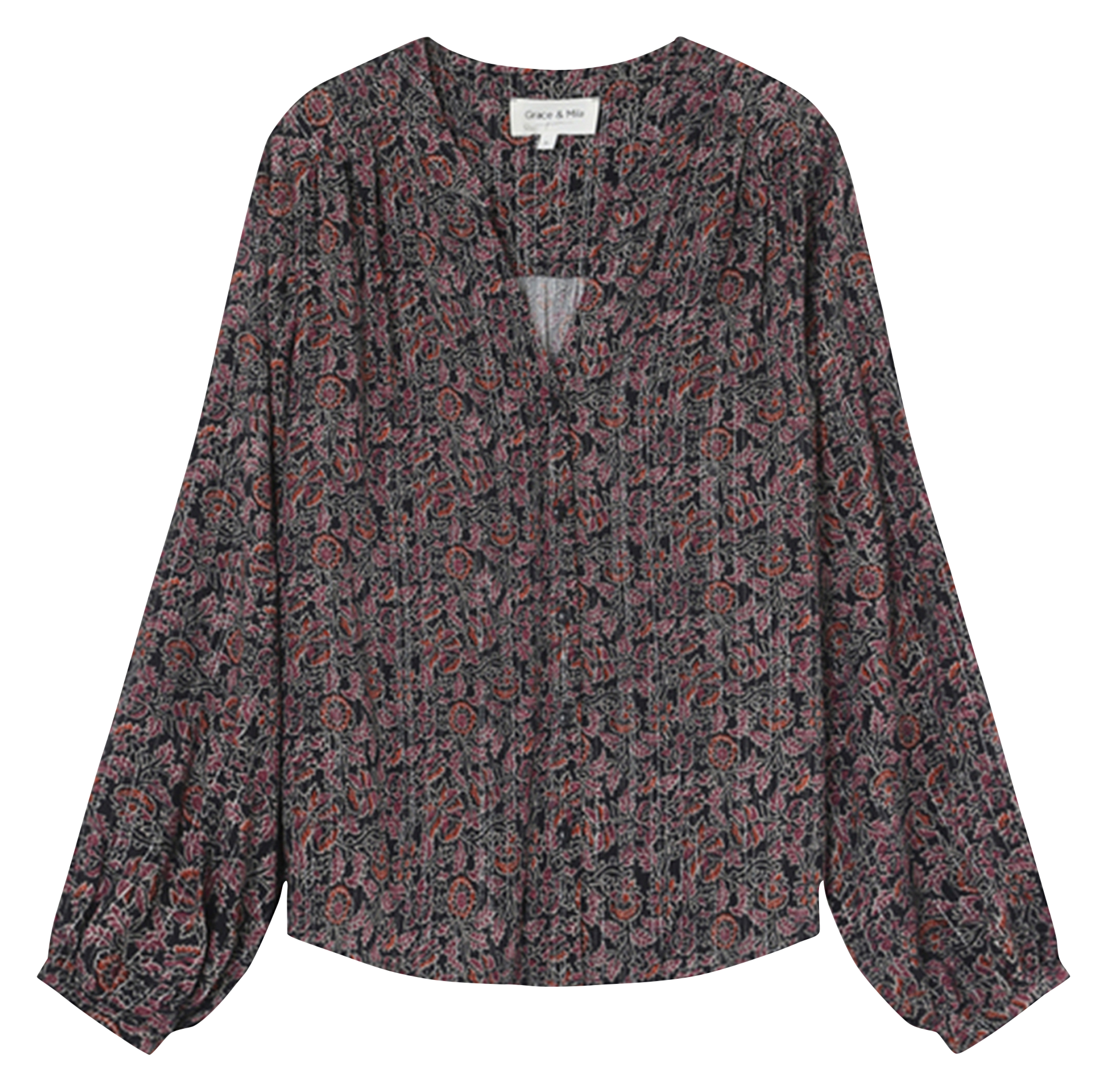 LORONA - Blouse col V imprimée| Noir