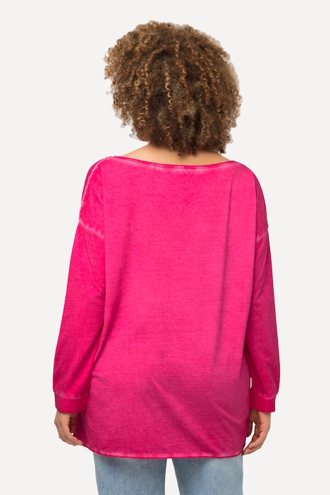 Shirt, Flockdruck, Rollkanten, Rundhals, Langarm