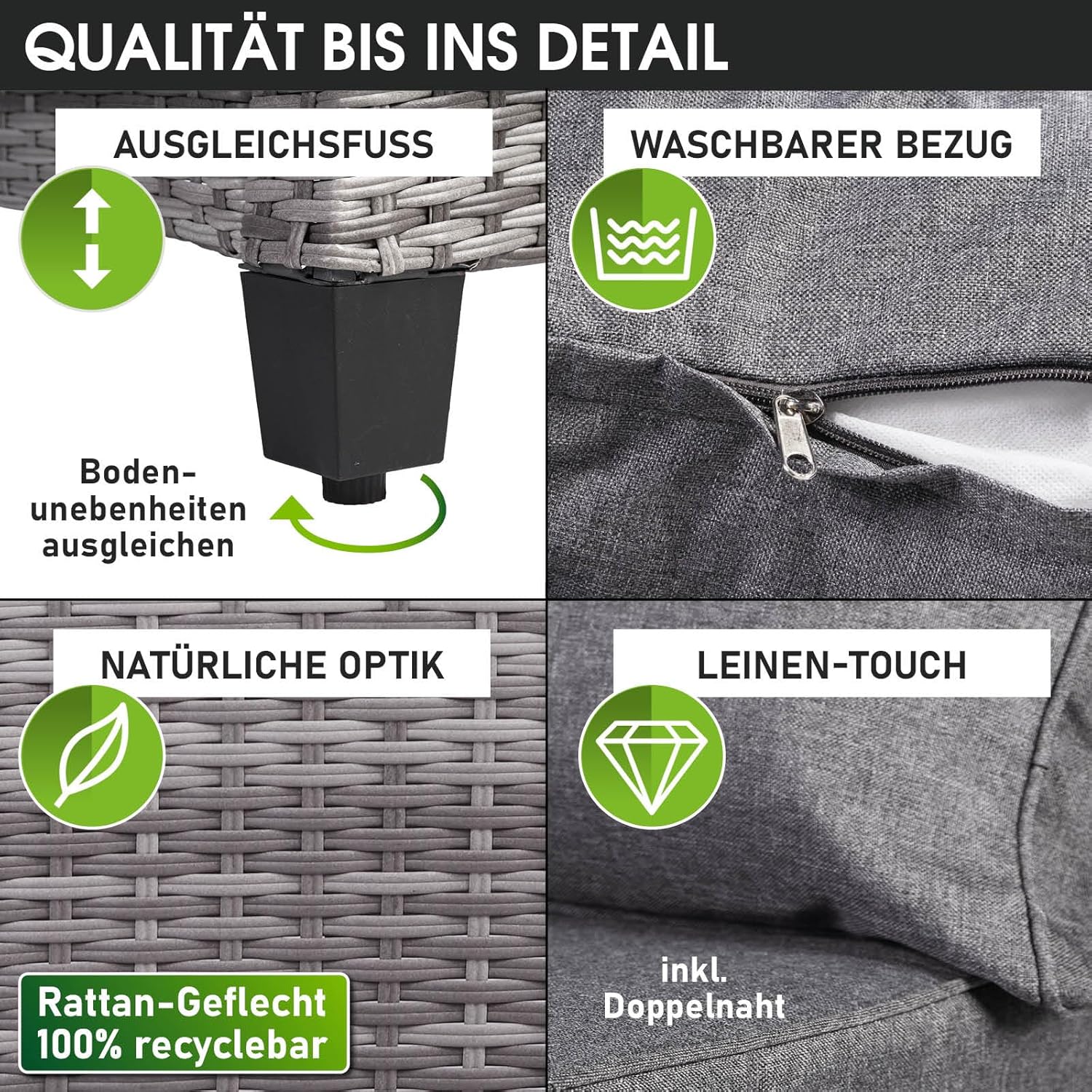 BRAST® Gartenmöbel Set Hacienda | bis zu 10 Personen viele Farben | inkl. Kissen & Abdeckung | TÜV geprüft | Outdoor Loungemöbel Sitzgruppe Essgruppe Garnitur | Grau/Anthrazit