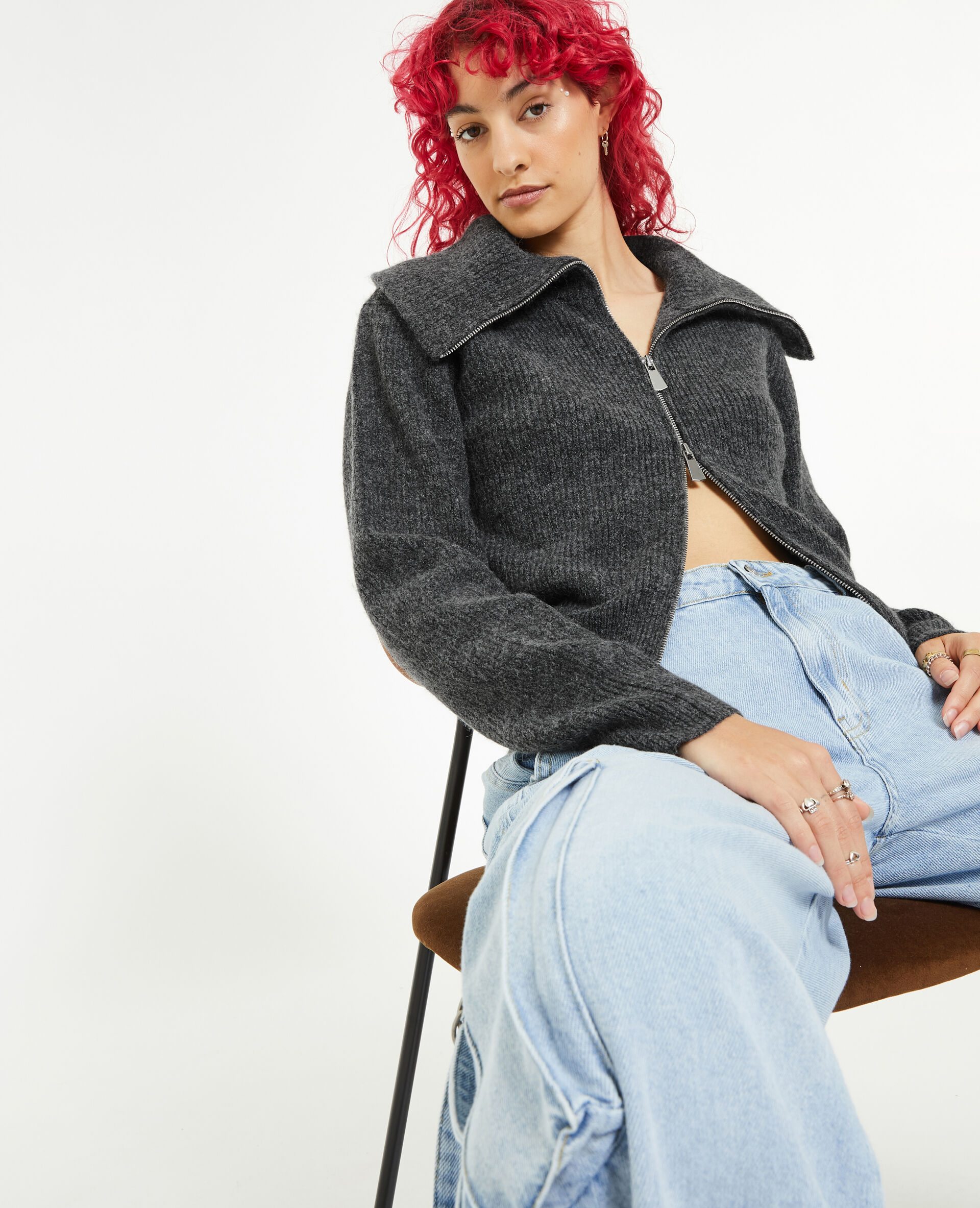 Gilet zippé col camionneur - Gris foncé