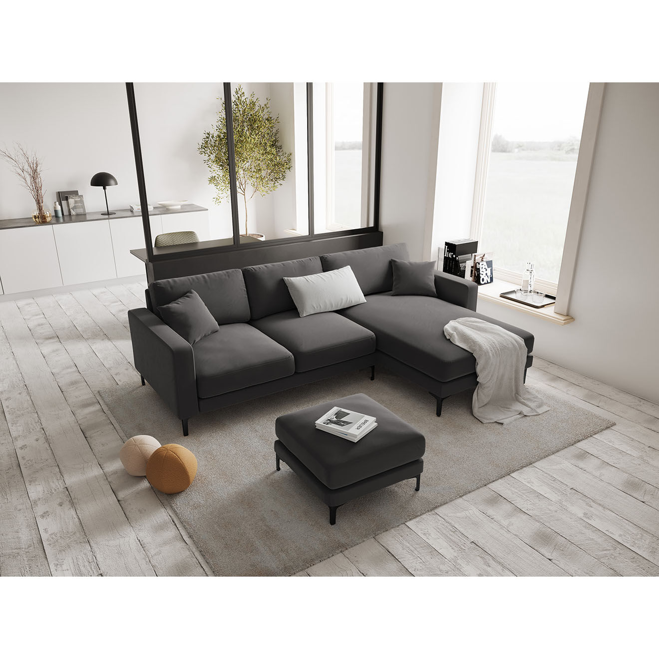 Mazzini Sofas Pouf Velours Venus gris - 65x65x47 cm