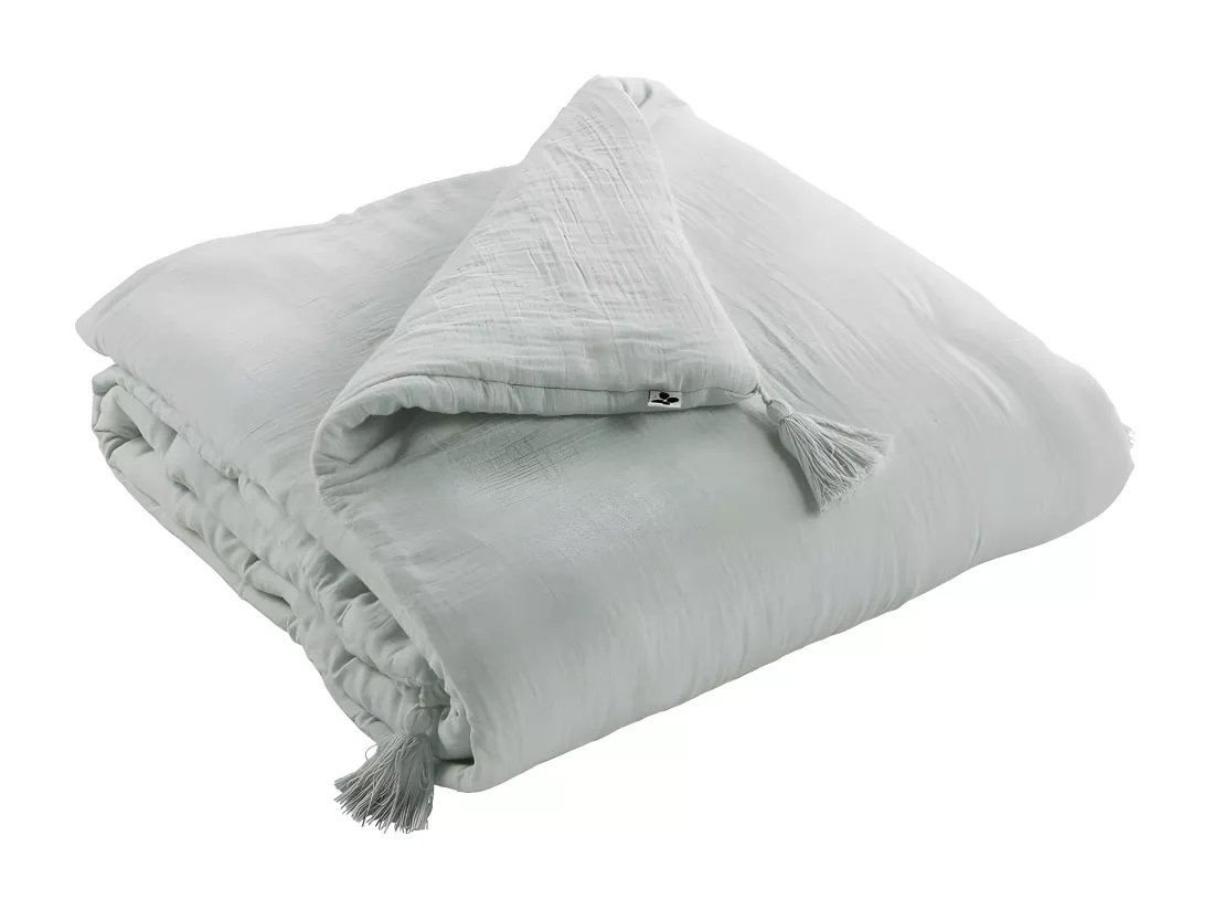 OUREA - Couvre-pied 150x150cm Capitonné Gaze de Coton Eucalyptus