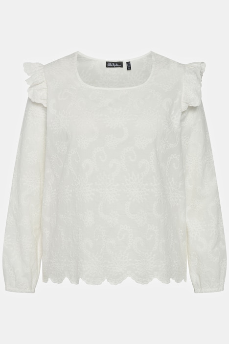 Bluse, Rüschen, Carree-Auschnitt, Langarm