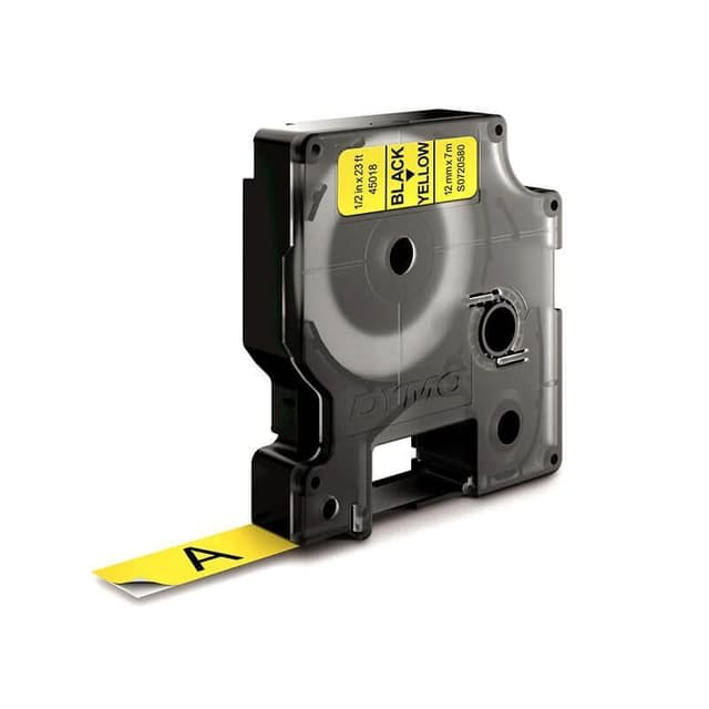 DYMO D1, markeringstape, 12 mm, sort tekst på gul tape, 7 m