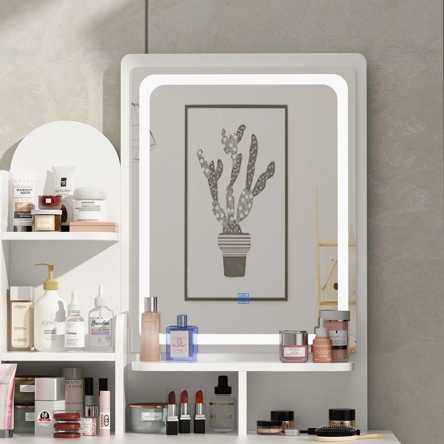 Makeup Vanity Set Table With LED Light &Mirror & Stool