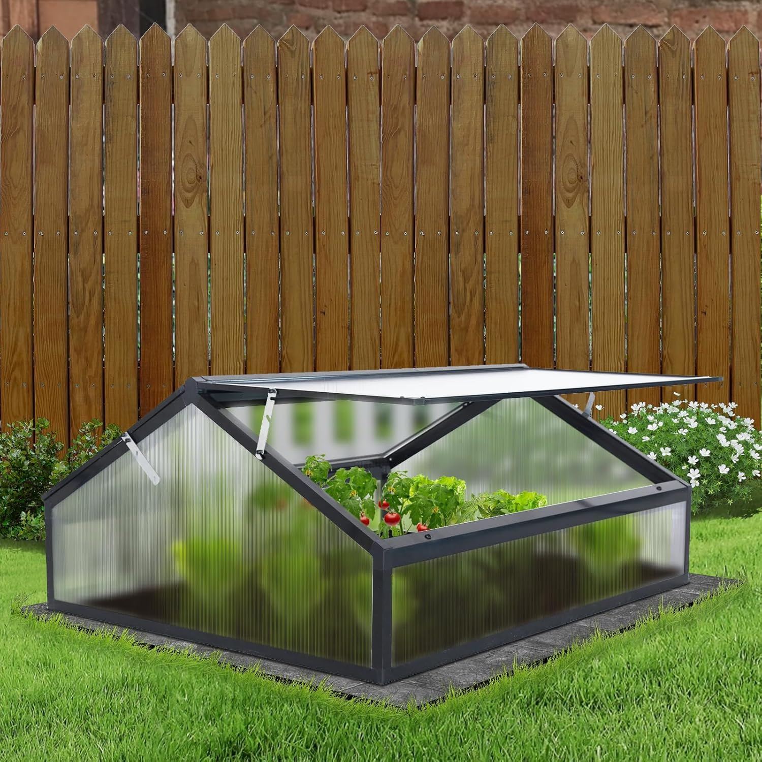 Alu Mini-Gewächshaus Frühbeet lichtdurchlässig Tomatenhaus Pflanzenhaus Treibhaus Pflanzbeet 117x97X53cm (Schwarz)