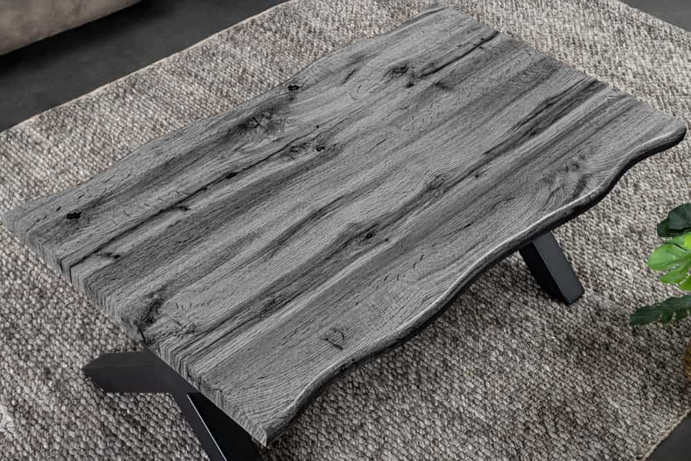 Industrial Couchtisch WILD 90cm grau Wildeichen-Design schwarz Metall Baumkante