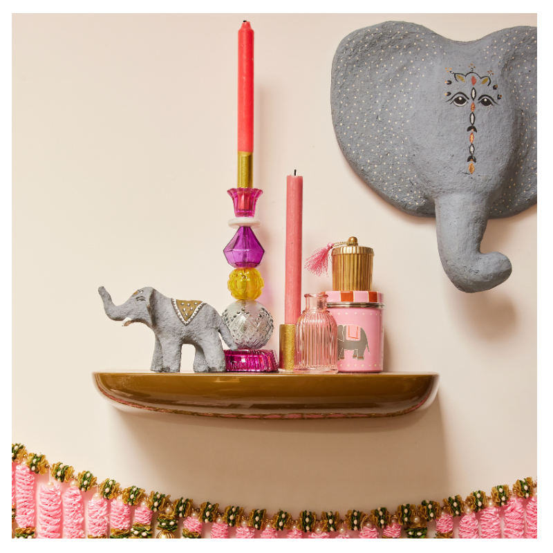Figurine éléphant en papier mâché avec ornement rose Pondie Chérie
