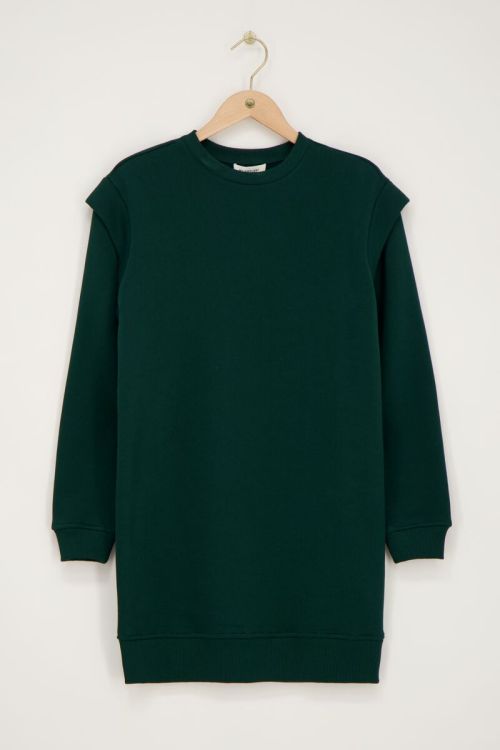 Donkergroene sweaterjurk met schoudervulling