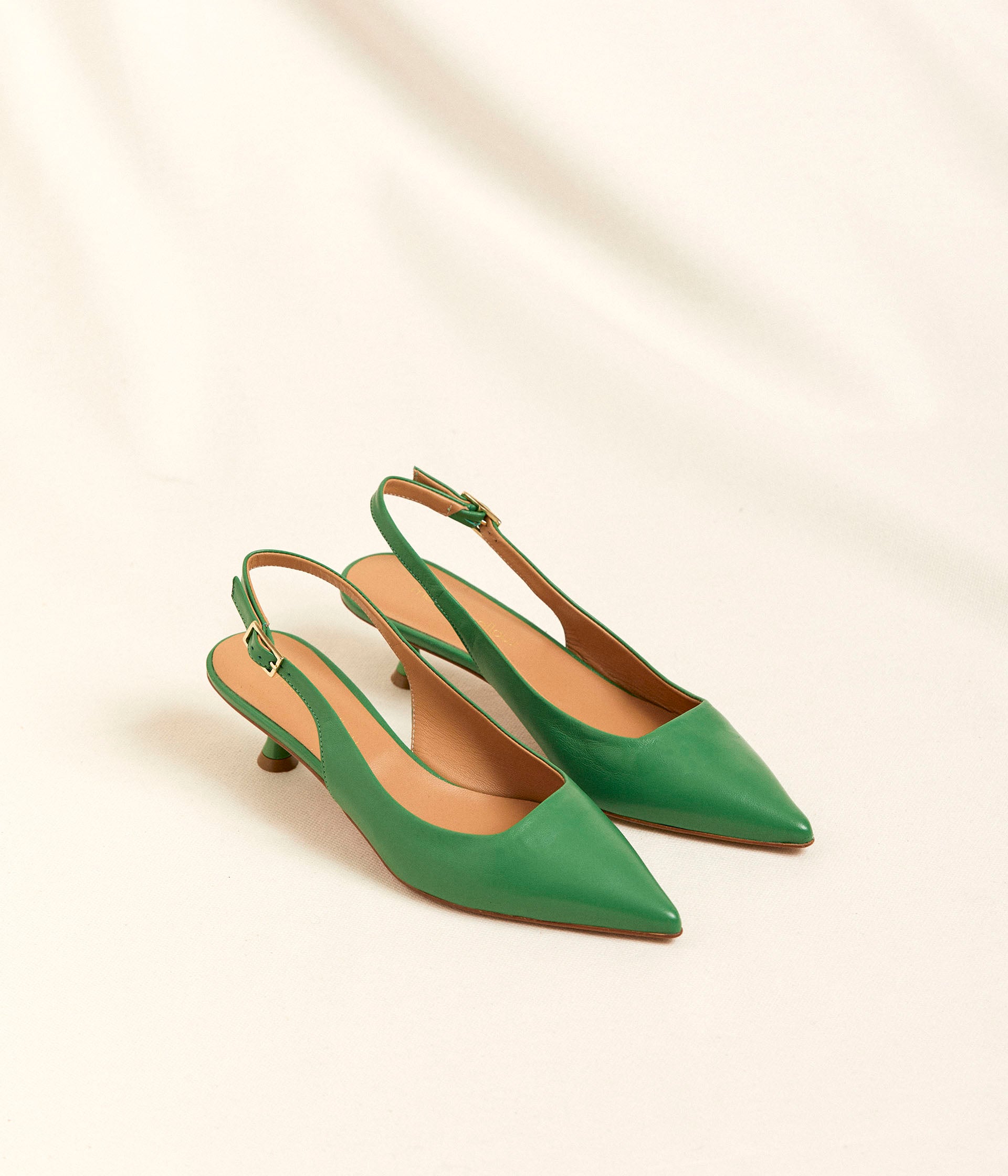 Slingback cuir vert Esmé