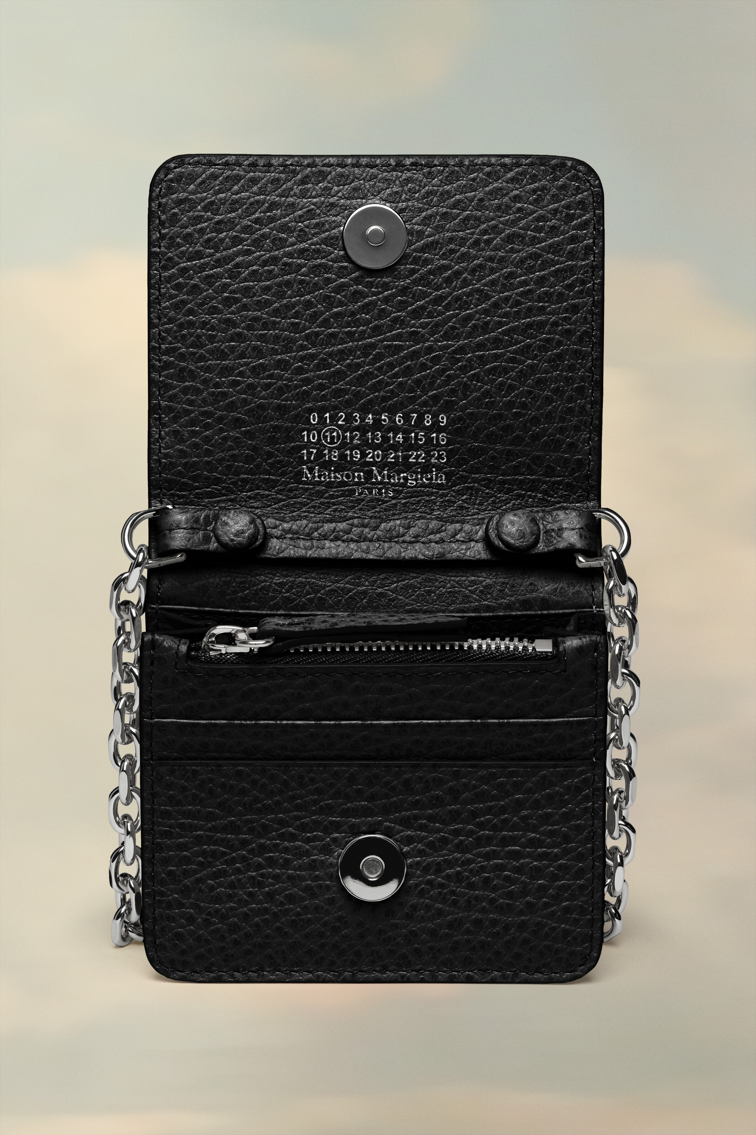 Black Leather Buttoned Chain Wallet