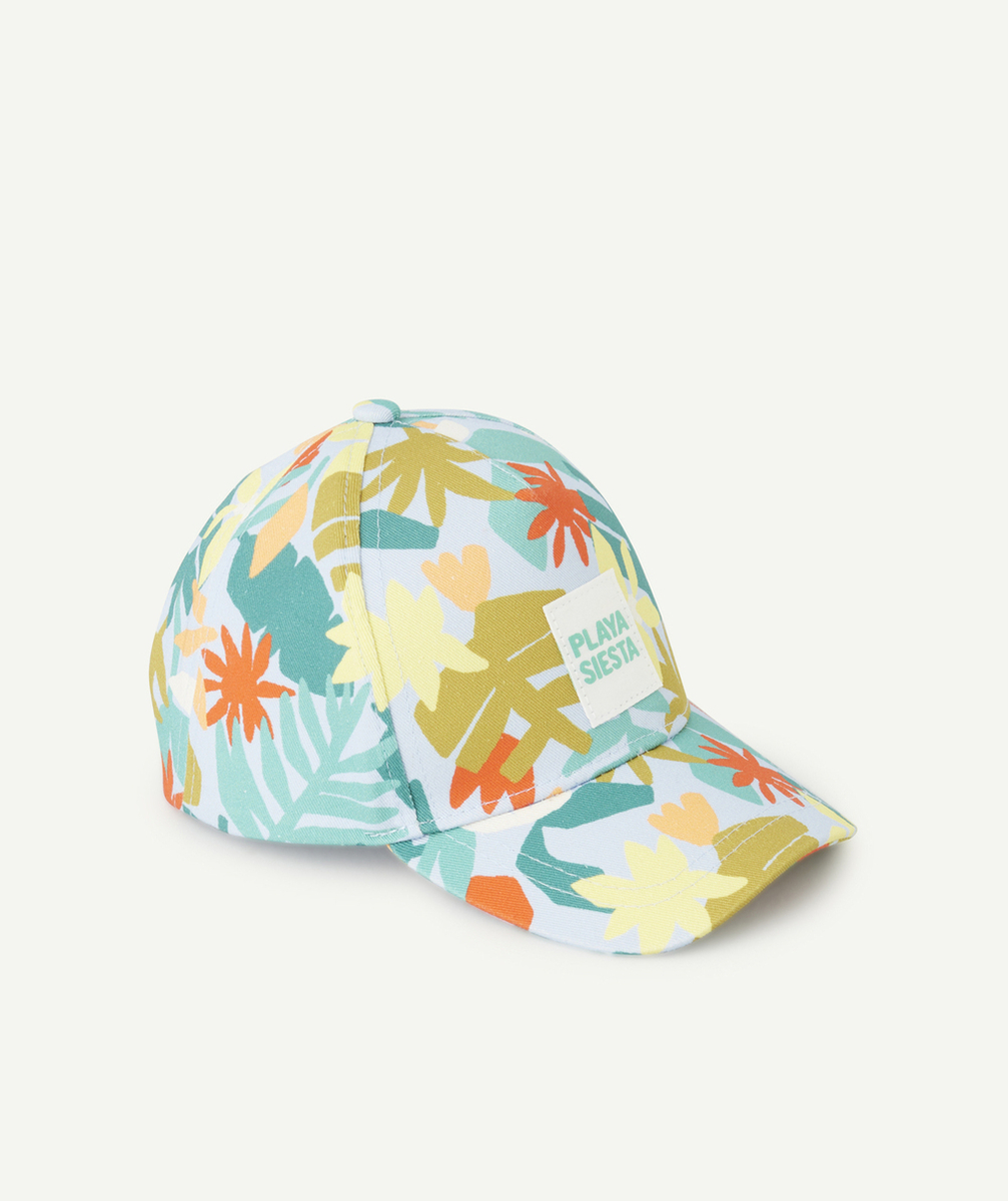 CASQUETTE BÉBÉ GARÇON BLEUE AVEC PATCH BRODÉ ET IMPRIMÉ FEUILLE