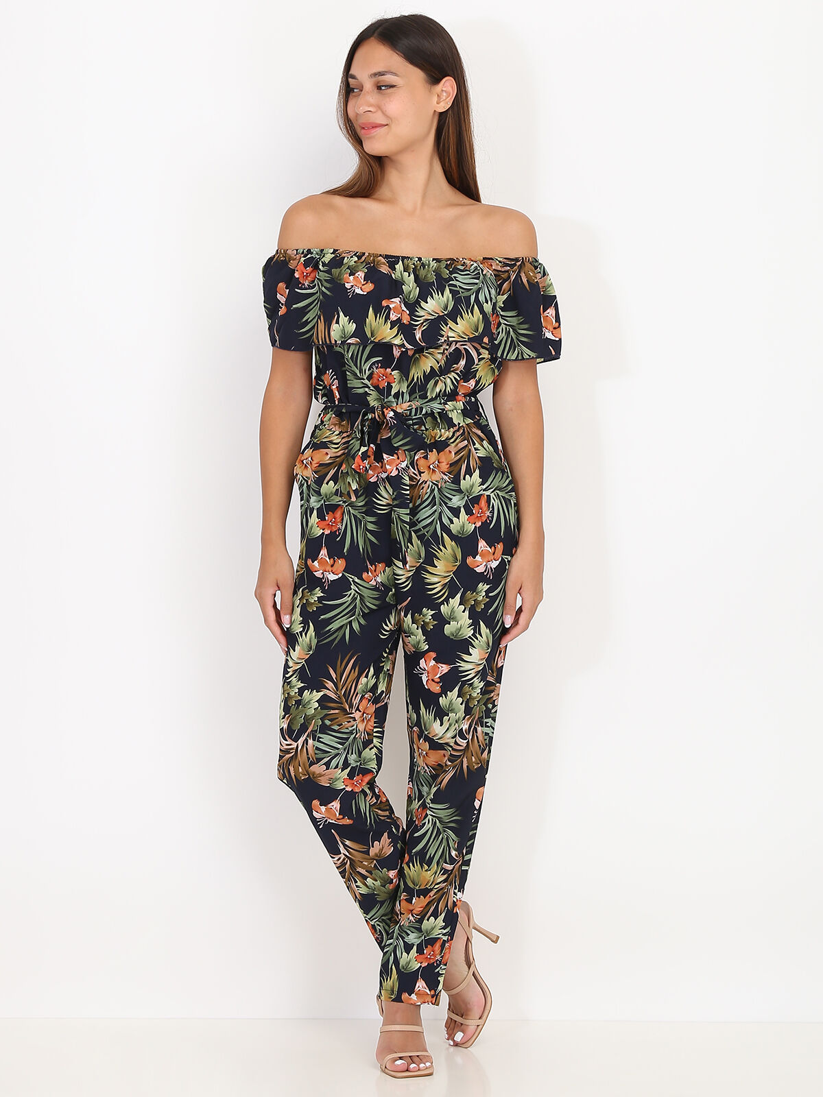 Combinaison pantalon à imprimé fleuri- Bleu