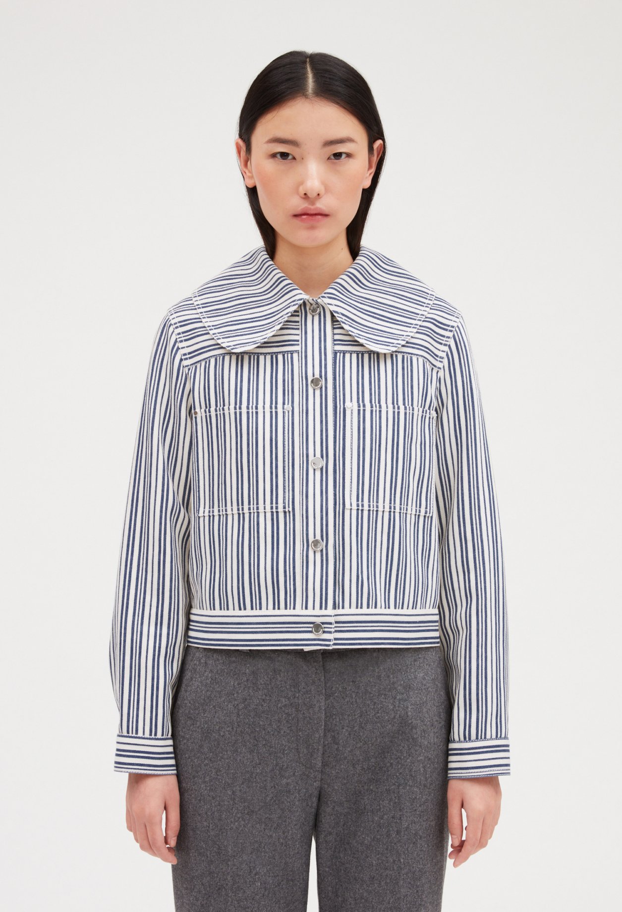 Veste jean &agrave; rayures