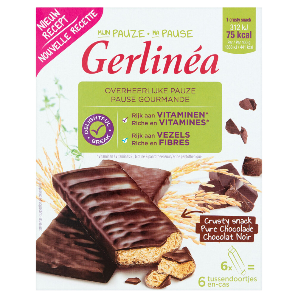 4x Gerlinea Crusty Snack Pure Chocolade 6 x 102 gr