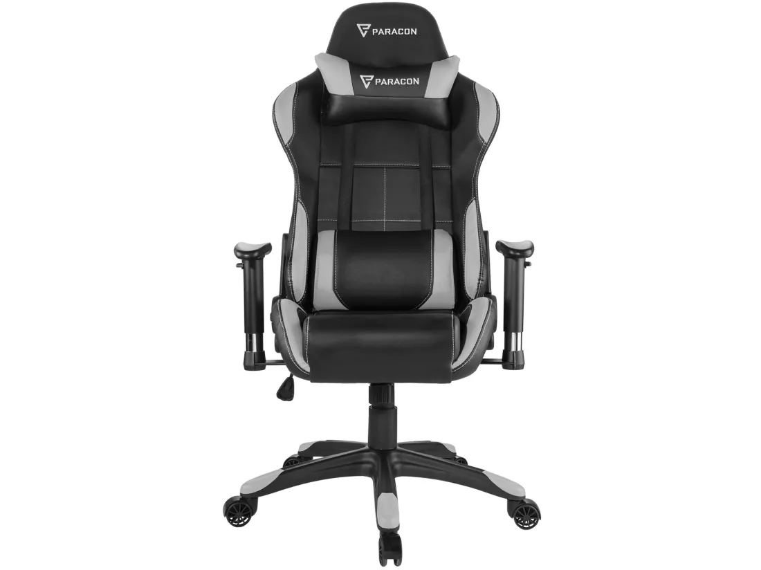 Paracon Rogue Fauteuil de gamer avec oreiller cervical et soutien lombaire, gris.