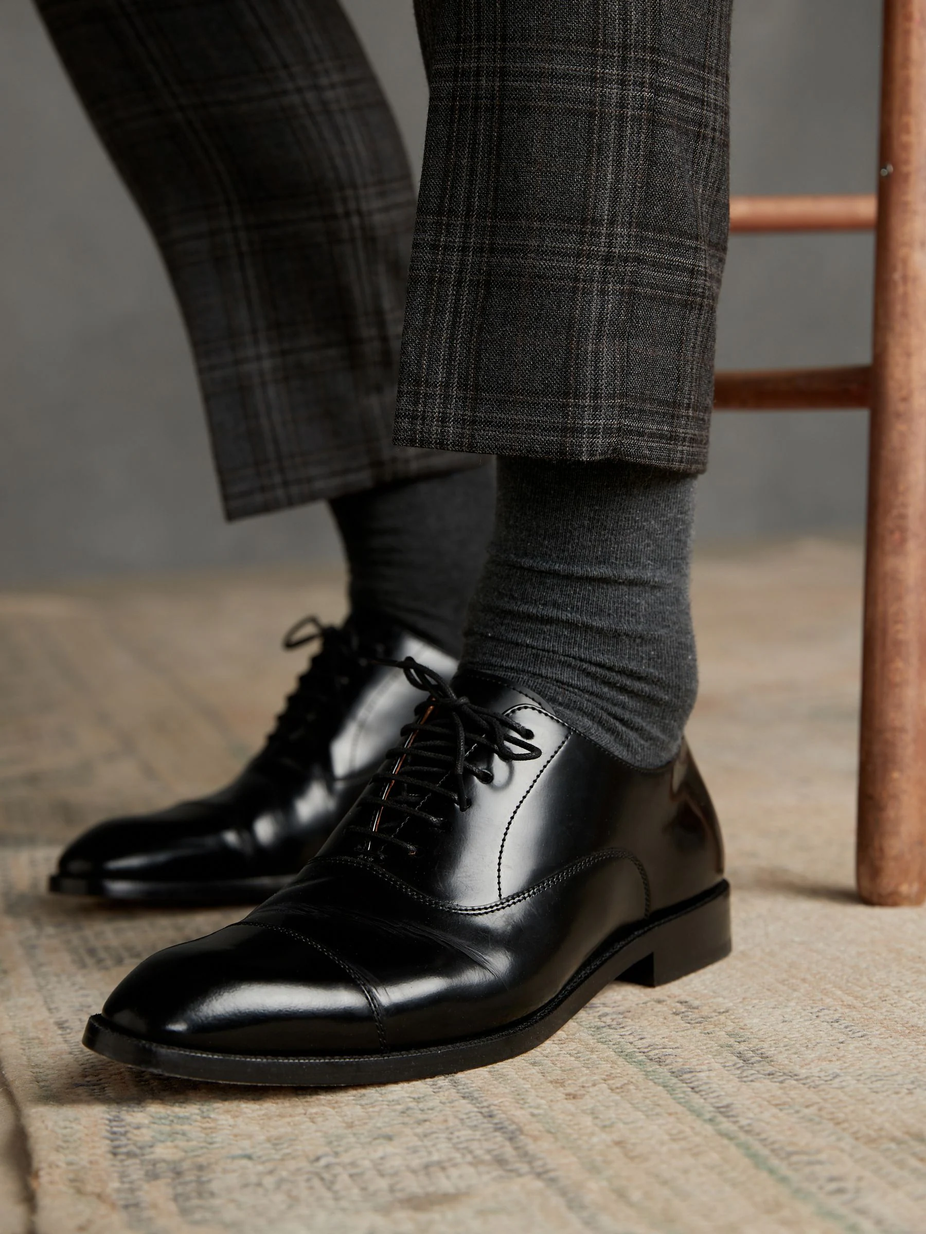 Zwart - Standaard pasvorm - Signature Leather - Oxford schoenen met neusstuk