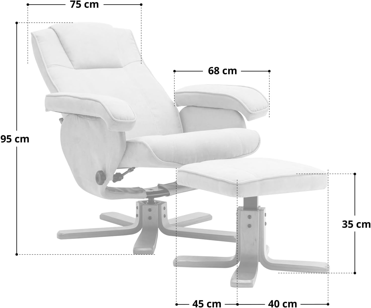 SVITA Charles Relaxsessel Hocker Sessel Fernsehsessel Drehsessel Polyester Holz Grau