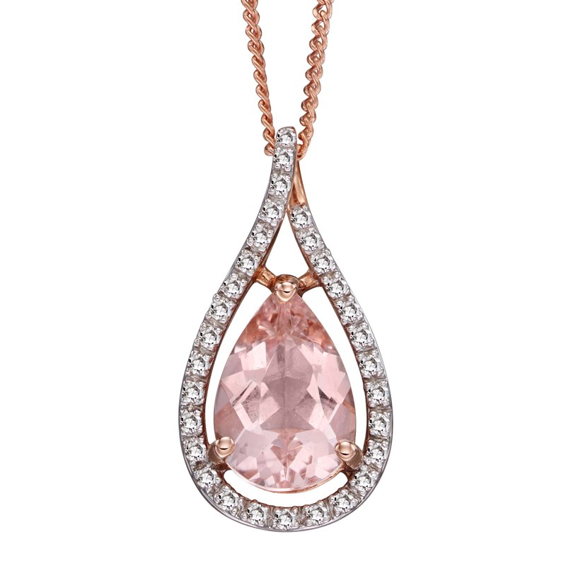 Collier morganite et diamant sur or rose 375/1000