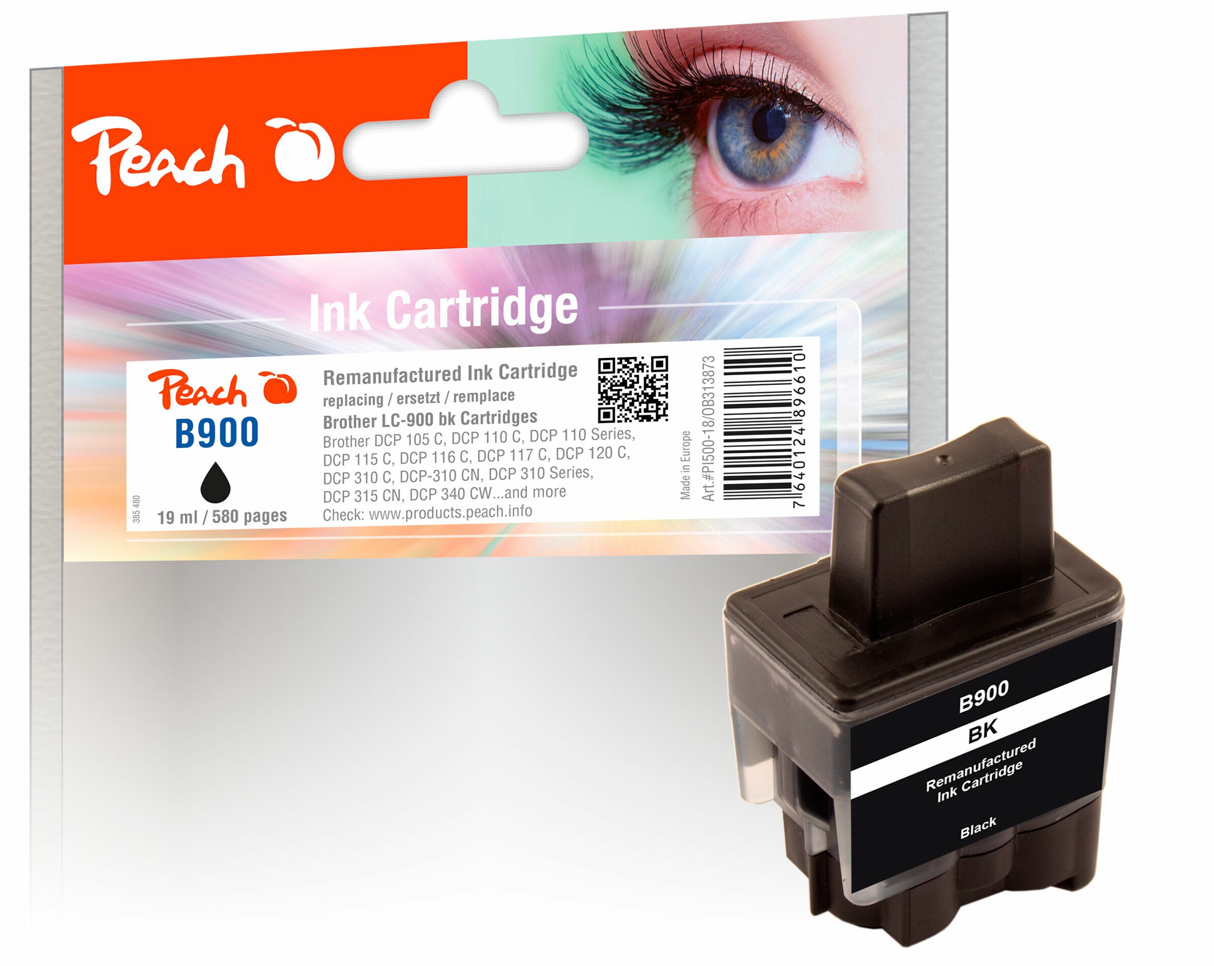 Peach B900 BK Druckerpatrone bk ersetzt Brother LC-900BK für z.B. Brother DCP -105 C, Brother DCP -110 C, Brother DCP -110, Brother DCP -115 C (wiederaufbereitet)