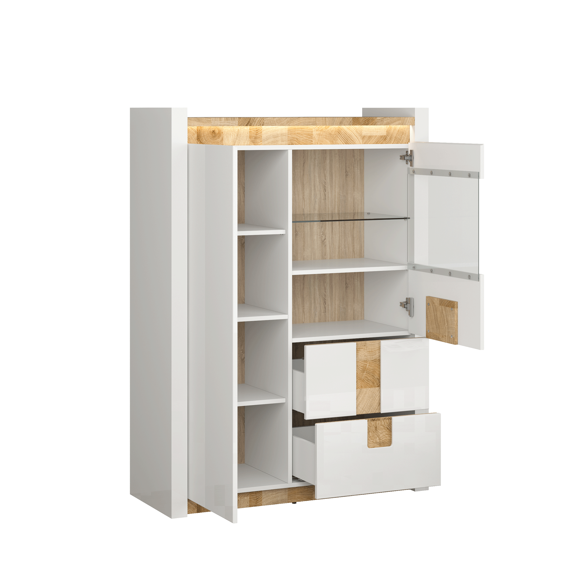 Highboardvitrine - weiß Hochglanz - LED-Beleuchtung - 102 cm breit