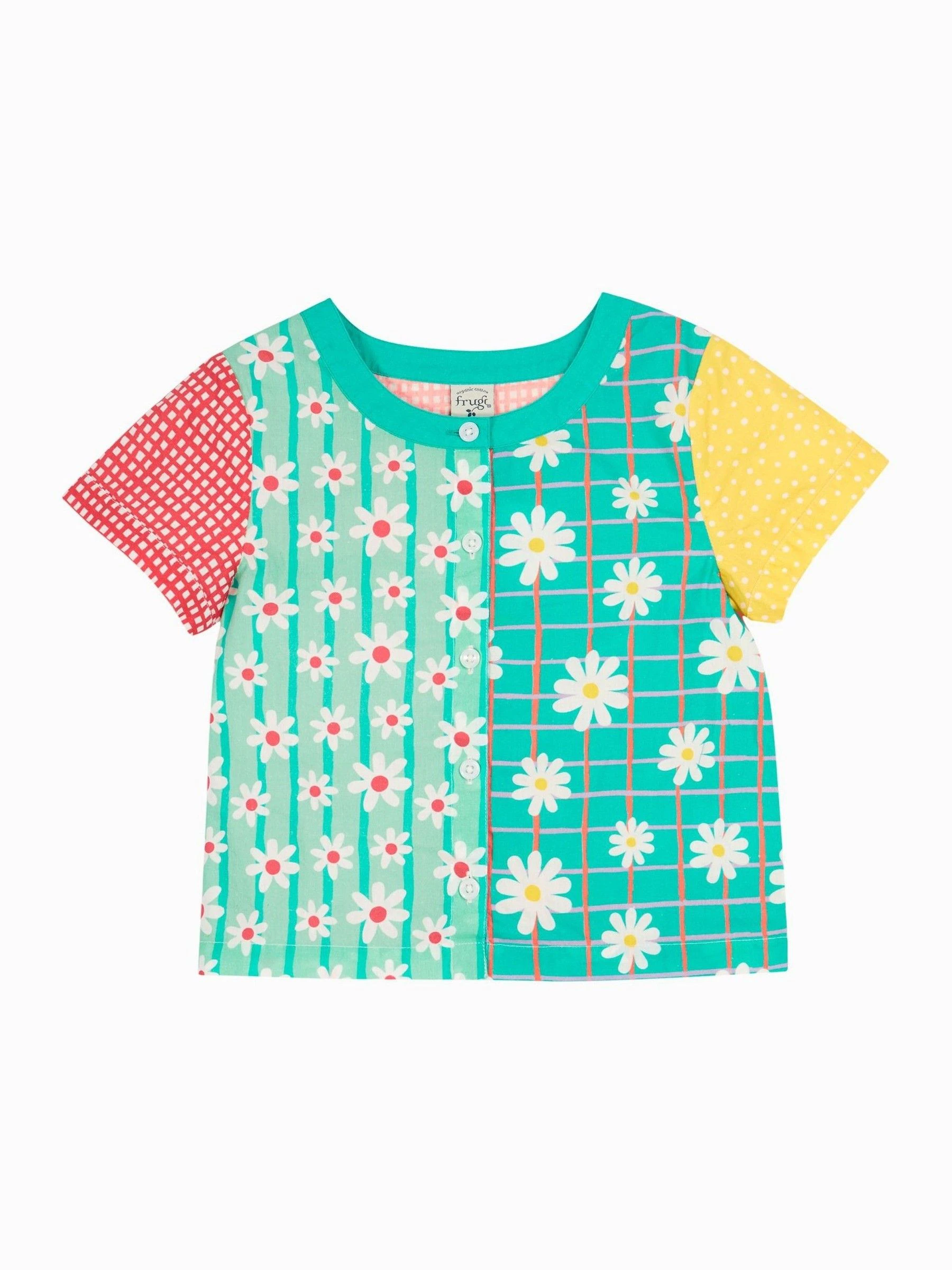 Frugi Blue Estella Shirt Rainbow Cotton Shirt