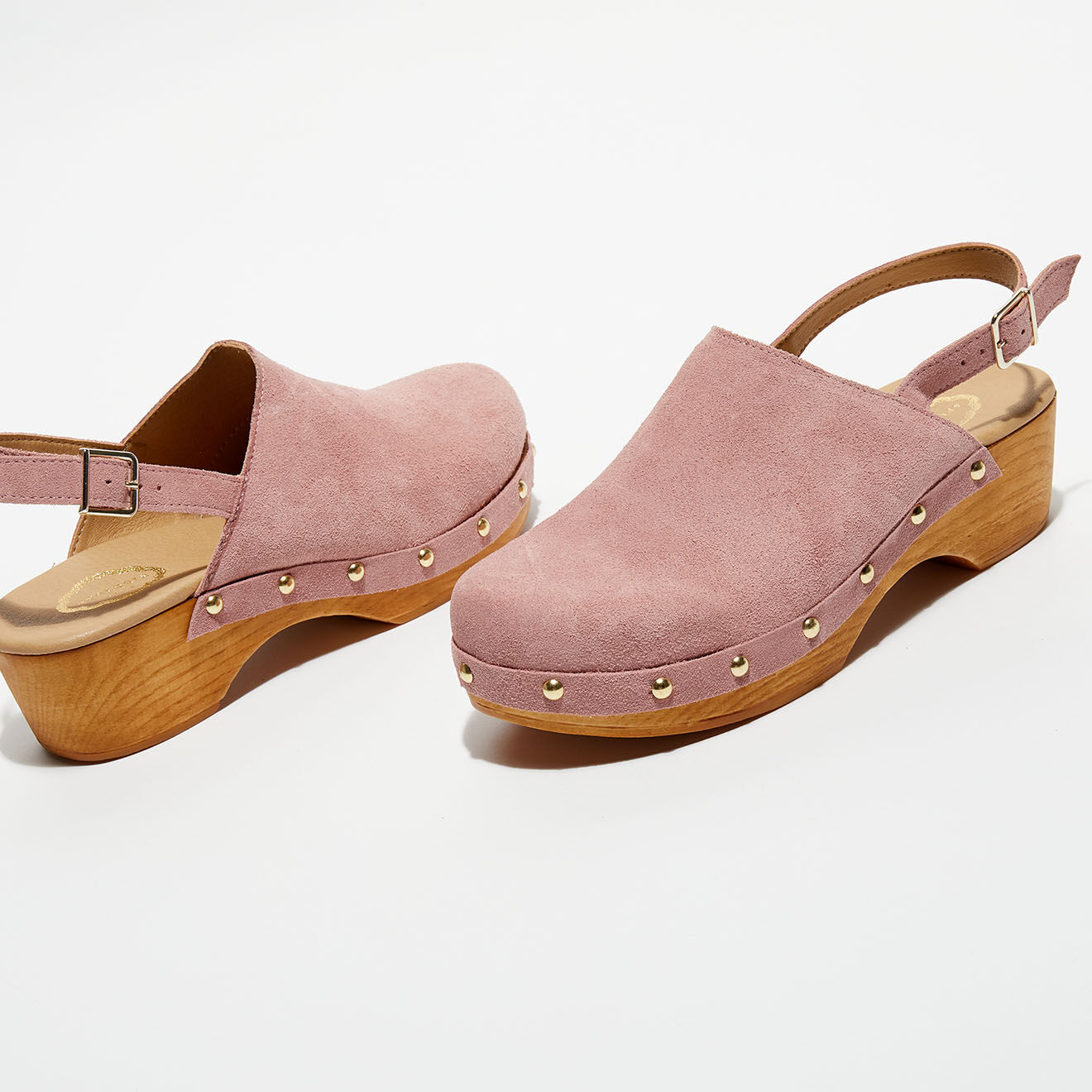 Apologie Studio Sabots en Velours de Cuir Nicole rose nude - Talon 5 cm
