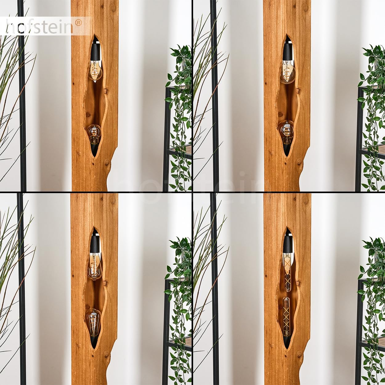HOFSTEIN Stehleuchte Sernadelo, moderne Stehleuchte aus Metall/Bambus in Schwarz/Naturfarben, geschwungene Leuchte im Boho-Style mit Fußschalter am Kabel, Höhe 141 cm, 4 x E27, ohne Leuchtmittel