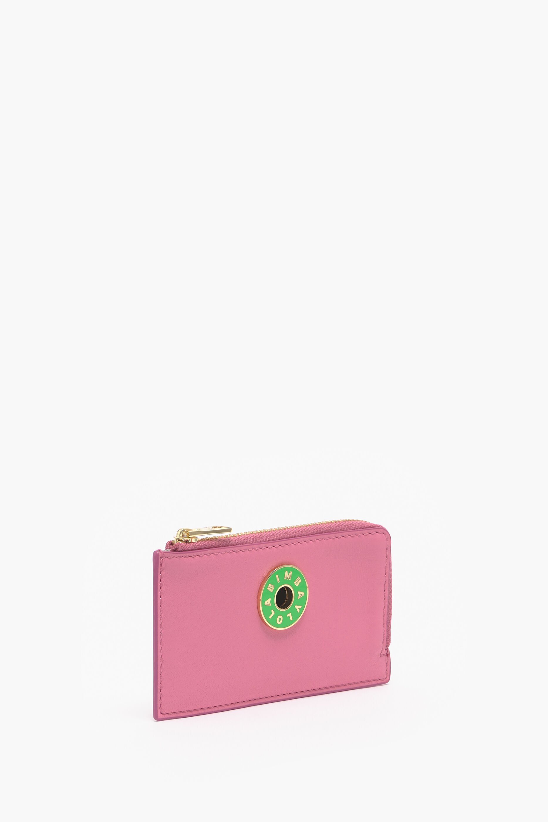 Porta-moedas retangular de couro rosa