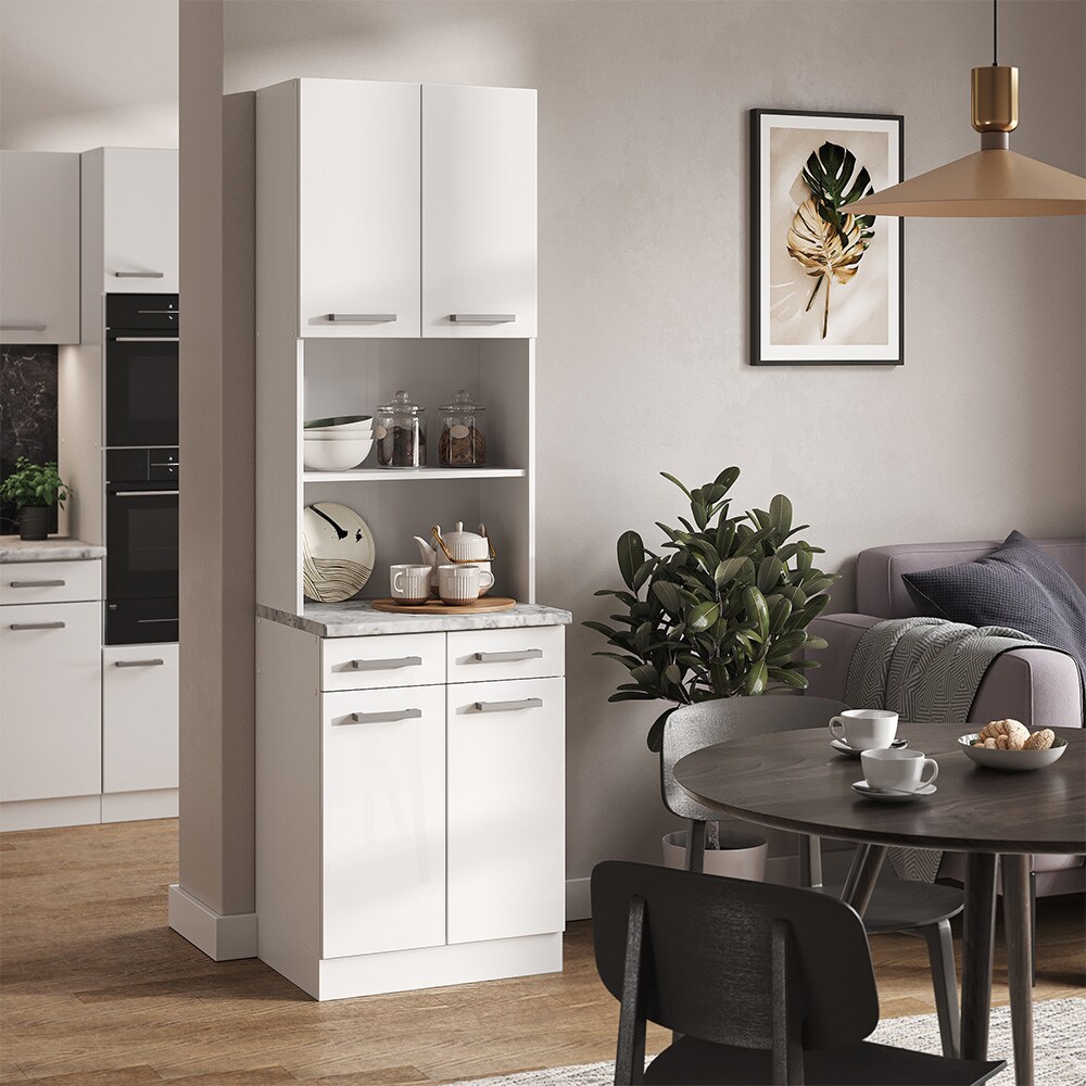 Vicco Buffetküche Küchenzeile Küchenblock R-Line Weiß Hochglanz modern 60 cm Arbeitsplatte Küchenschränke Küchenmöbel