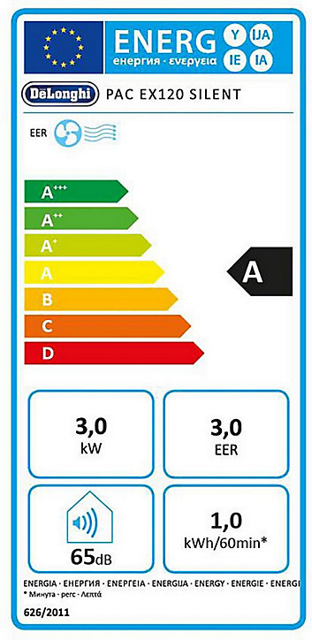 Climatiseur mobile avec évacuation De'longhi PAC EX120 Silent noir 3000W 65dB(A)