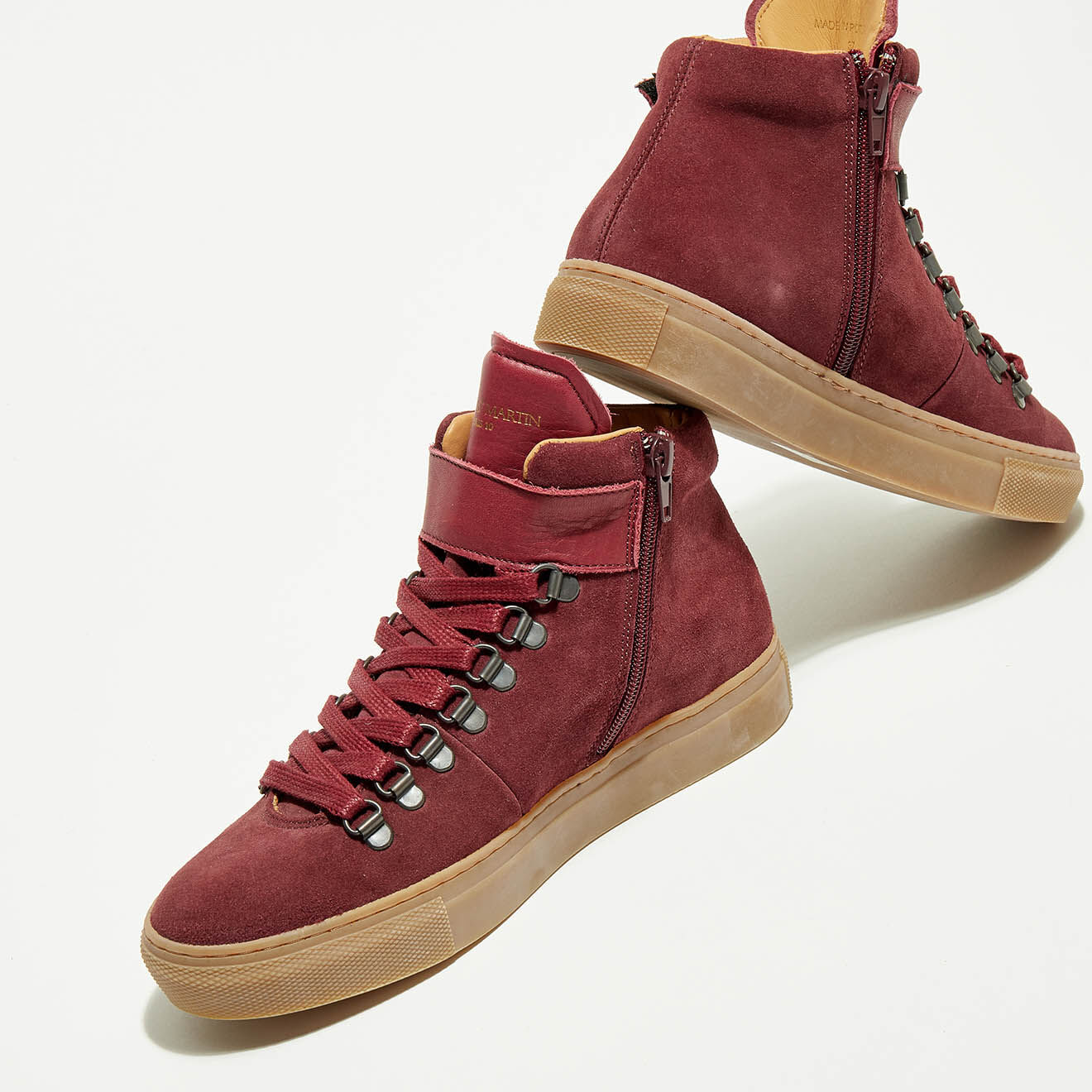 Canal Saint Martin Sneakers Montantes en Velours de Cuir Ferry bordeaux