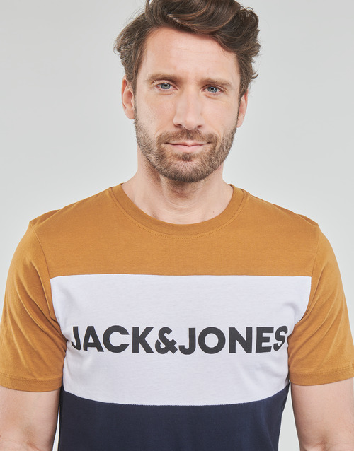 Jack & Jones - JJELOGO BLOCKING TEE SS - Jaune / Blanc / Marine