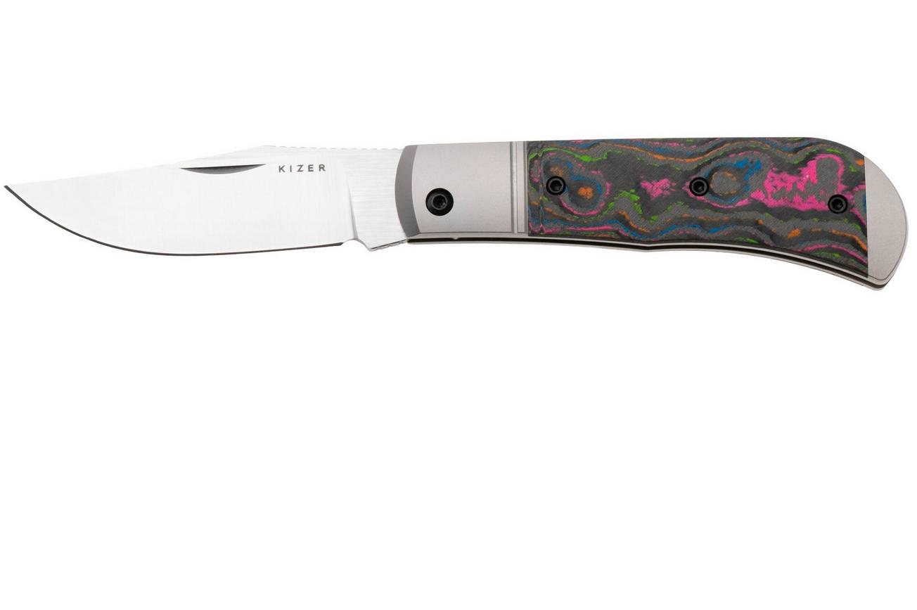 Kizer Trestle KI3761A2 Hand Brushed M390, Titanium Camo 80's Carbonfiber Inlay, zakmes, Azo design