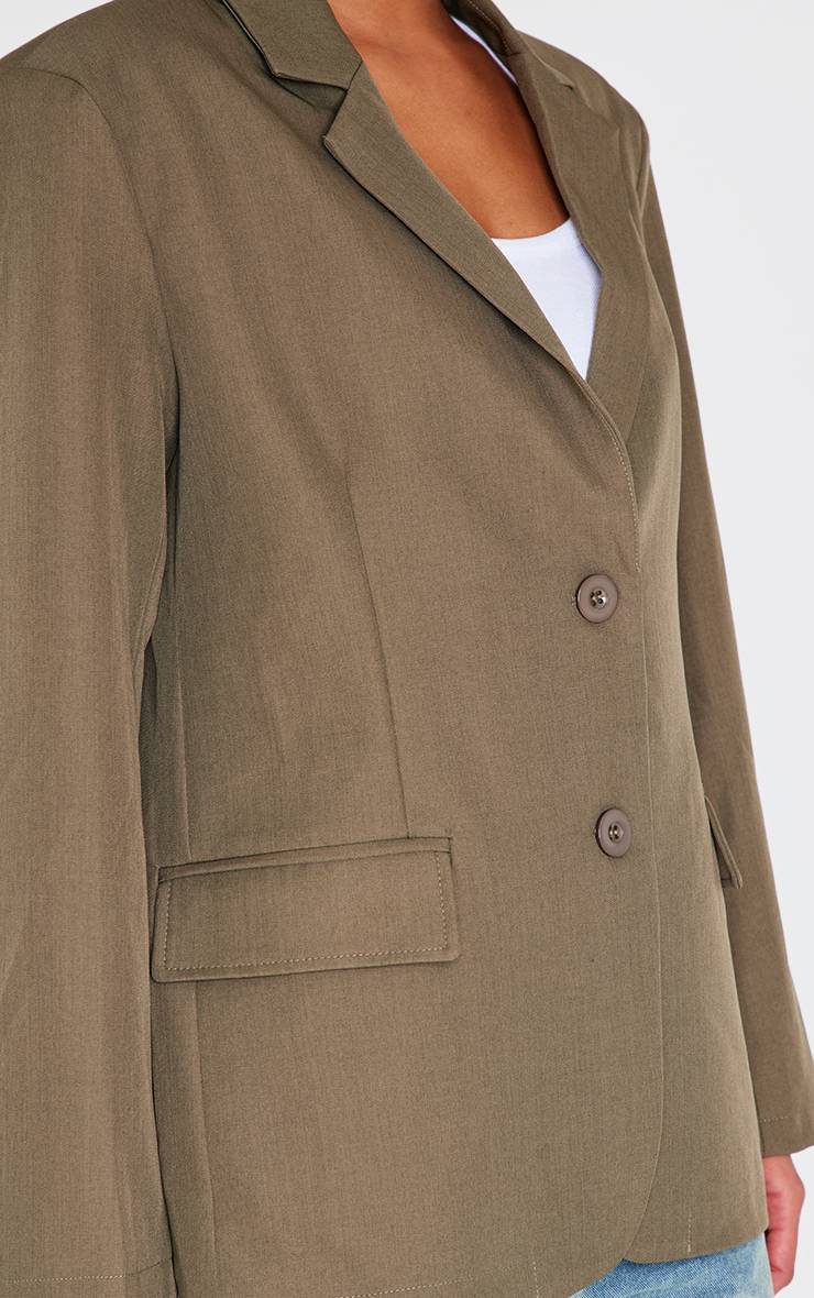 Vert Olive Blazer Oversize Structuré À Détails De Coutures