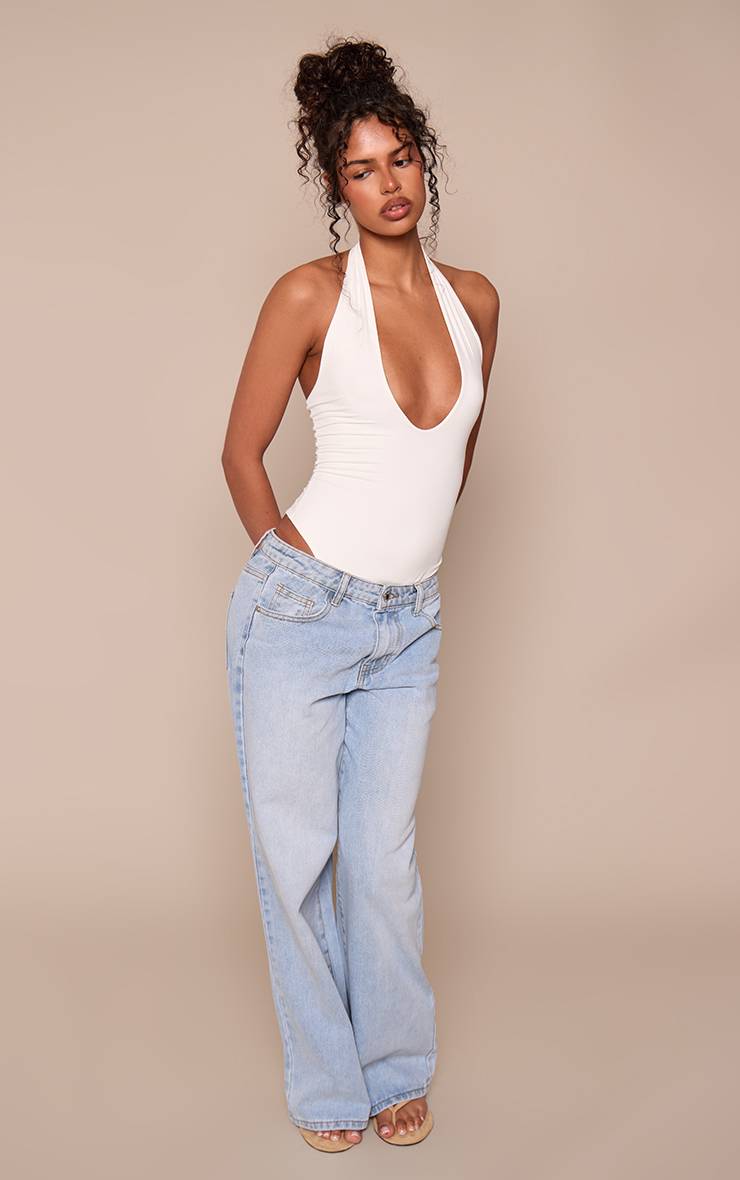 Crème Body En Jersey Sculpté À Col En V Et Encolure Dos-nu