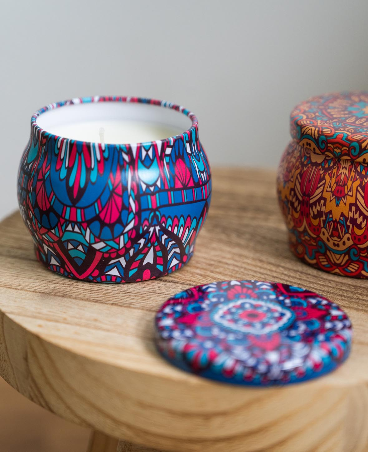(4er Set) Duft Kerzen Aromatherapie Sojawachs Kerzen im Geschenk Set - Mandala Design